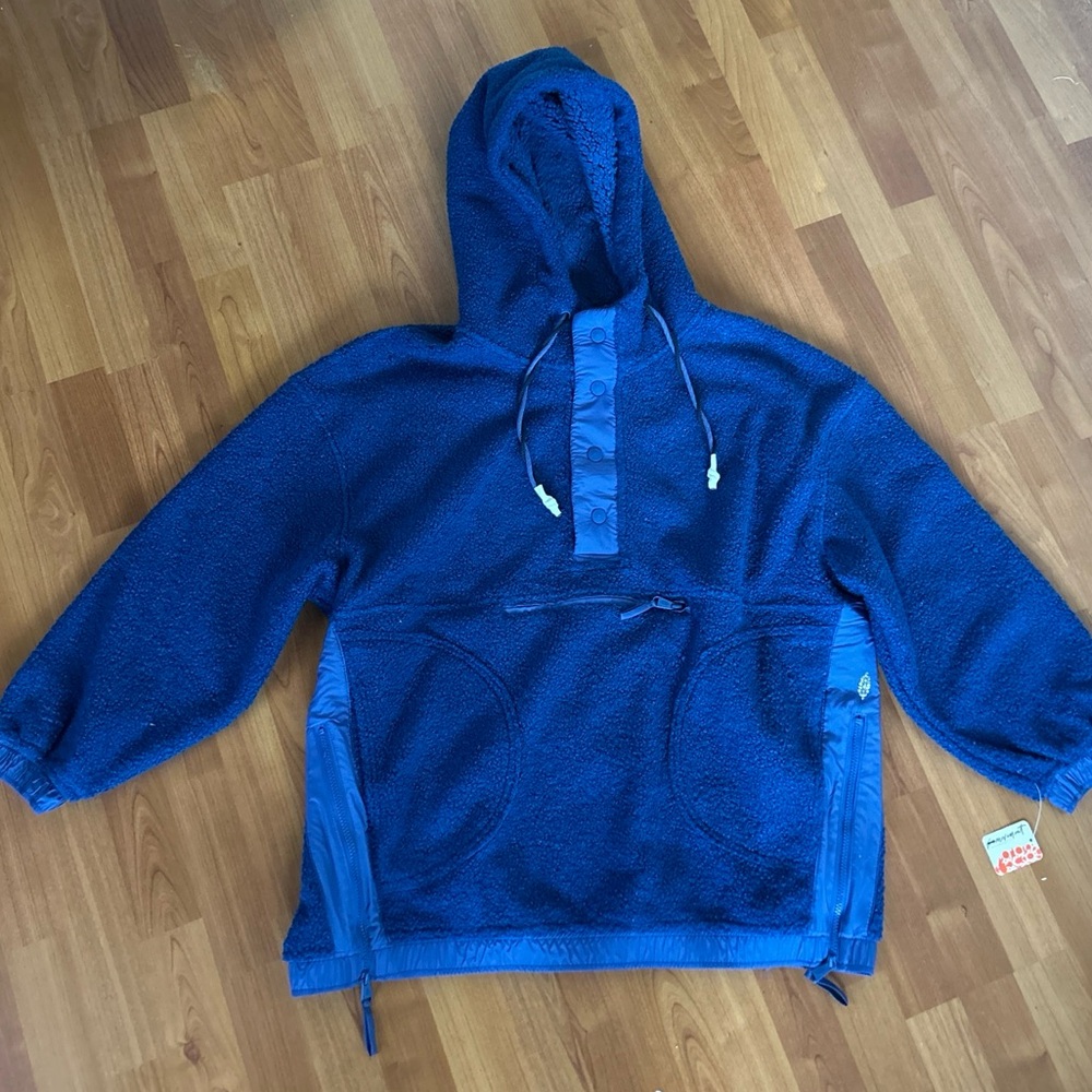 Free People FP Movement Blue & Purple Fleece Pullover Half Zip Navy sz Small NWT